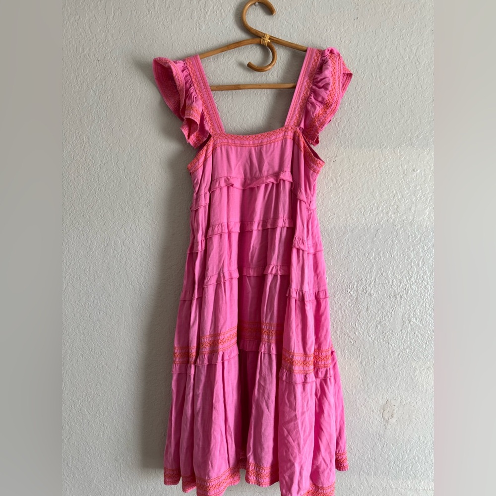 J. Marie midi Long Pink Spring Ruffle Tiered Dress - Picture 4 of 4